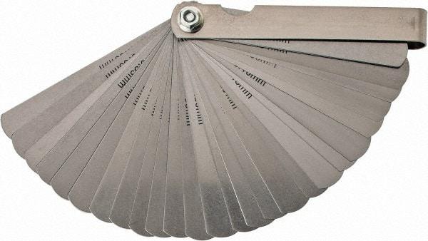 Value Collection - 26 Piece, 0.0015 to 0.025" Thick, Feeler Gage Set - 3" Leaf Length, 1/2" Wide, Tempered Steel - USA Tool & Supply