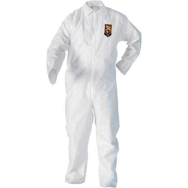 KleenGuard - Size M SMS General Purpose Coveralls - White, Zipper Closure, Elastic Cuffs, Elastic Ankles, Serged Seams - USA Tool & Supply