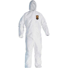 KleenGuard - Size L SMS General Purpose Coveralls - White, Zipper Closure, Elastic Cuffs, Elastic Ankles, Serged Seams - USA Tool & Supply