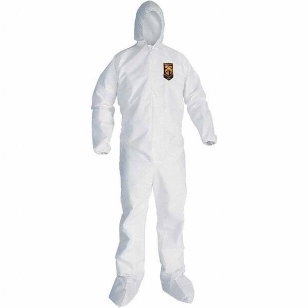 KleenGuard - Size M SMS General Purpose Coveralls - White, Zipper Closure, Elastic Cuffs, with Boots, Serged Seams - USA Tool & Supply