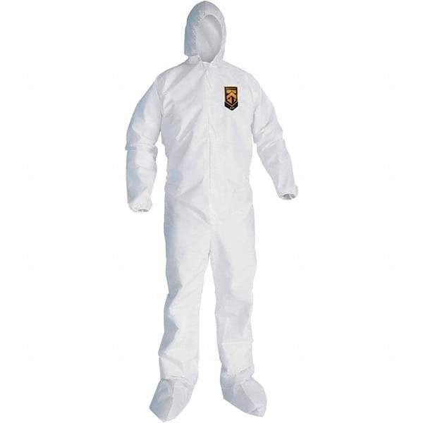 KleenGuard - Size L SMS General Purpose Coveralls - White, Zipper Closure, Elastic Cuffs, with Boots, Serged Seams - USA Tool & Supply