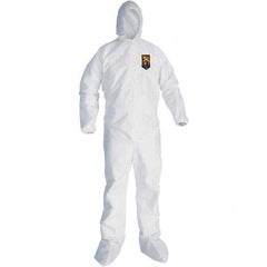 KleenGuard - Size XL SMS General Purpose Coveralls - White, Zipper Closure, Elastic Cuffs, with Boots, Serged Seams - USA Tool & Supply