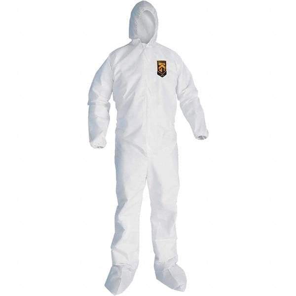 KleenGuard - Size 3XL SMS General Purpose Coveralls - White, Zipper Closure, Elastic Cuffs, with Boots, Serged Seams - USA Tool & Supply