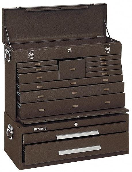 Kennedy - 13 Drawer, 2 Piece, Brown Steel Machinist's Combo - 12-1/2 Inches Deep 9-1/2 Inches High 26.68 Inches Wide Base - USA Tool & Supply