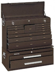 Kennedy - 13 Drawer, 2 Piece, Brown Steel Machinist's Combo - 12-1/2 Inches Deep 9-1/2 Inches High 26.68 Inches Wide Base - USA Tool & Supply