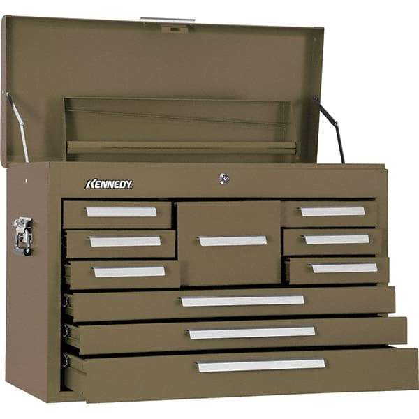 Kennedy - 10 Drawer Tool Chest - 26-1/8" Wide x 12-1/8" Deep x 18-7/8" High, Steel, Brown - USA Tool & Supply