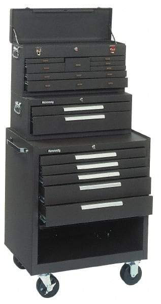 Kennedy - 15 Drawer, 3 Piece, Brown Steel Tool Storage System - 12-1/2 Inches Deep 9-1/2 Inches High 26.68 Inches Wide Base and 3 Inches Deep x 35 Inches High x 29 Inches Wide Roller Cabinet - USA Tool & Supply