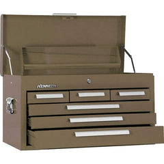 Kennedy - 6 Drawer Tool Chest - 26-1/8" Wide x 12-1/8" Deep x 14-3/4" High, Steel, Brown - USA Tool & Supply