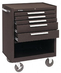 Kennedy - 5 Drawer Steel Tool Roller Cabinet - 27" Wide x 35" High x 18" Deep, Ball Bearing Drawer Slides, Brown - USA Tool & Supply