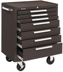 Kennedy - 7 Drawer Steel Tool Roller Cabinet - 27" Wide x 35" High x 18" Deep, Ball Bearing Drawer Slides, Brown - USA Tool & Supply