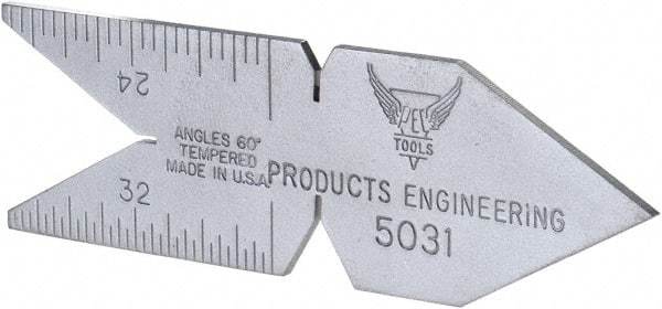 PEC Tools - 60° Angle, Satin Chrome Coated Steel Center Gage - 1/32 to 1/14 Inch Graduation - USA Tool & Supply