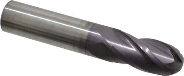 Atrax - 5/8" Diam, 1-1/4" LOC, 4 Flute Solid Carbide Ball End Mill - AlTiN Finish, Single End, 3-1/2" OAL, 5/8" Shank Diam - USA Tool & Supply
