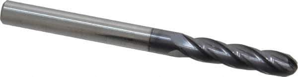 Atrax - 1/4" Diam, 1-1/8" LOC, 4 Flute Solid Carbide Ball End Mill - AlTiN Finish, Single End, 3" OAL, 1/4" Shank Diam - USA Tool & Supply