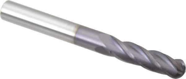 Atrax - 5/16" Diam, 1-1/8" LOC, 4 Flute Solid Carbide Ball End Mill - AlTiN Finish, Single End, 3" OAL, 5/16" Shank Diam - USA Tool & Supply