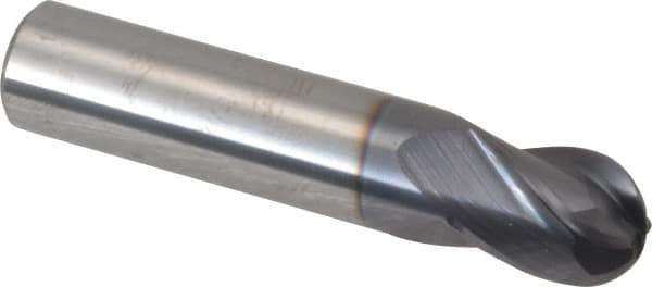 Atrax - 1/2" Diam, 5/8" LOC, 4 Flute Solid Carbide Ball End Mill - AlTiN Finish, Single End, 2-1/2" OAL, 1/2" Shank Diam - USA Tool & Supply