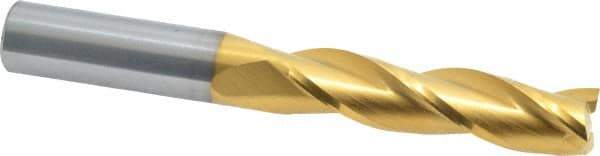 Atrax - 1/2", 2" LOC, 1/2" Shank Diam, 4" OAL, 3 Flute, Solid Carbide Square End Mill - Single End, TiN Finish, Spiral Flute, 30° Helix, Centercutting, Right Hand Cut - USA Tool & Supply