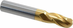 Atrax - 7/16" Diam, 1" LOC, 3 Flute Solid Carbide Ball End Mill - TiN Finish, Single End, 2-3/4" OAL, 7/16" Shank Diam - USA Tool & Supply