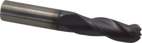 Atrax - 3/8" Diam, 1" LOC, 3 Flute Solid Carbide Ball End Mill - AlTiN Finish, Single End, 2-1/2" OAL, 3/8" Shank Diam - USA Tool & Supply
