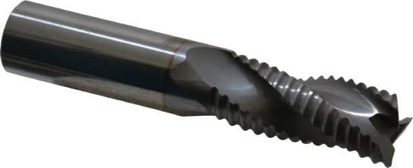Niagara Cutter - 3/4" Diam, Coarse Pitch, 1-5/8" LOC, 3 Flute Solid Carbide Corner Chamfer Roughing End Mill - TiCN Finish, 4" OAL, 3/4" Shank Diam, Single End, Centercutting, 30° Helix - USA Tool & Supply