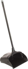 Rubbermaid - 11-1/4" Wide x 5" High Upright Dustpan - Plastic Body, 12-51/64" Handle, Black, with Wheels - USA Tool & Supply