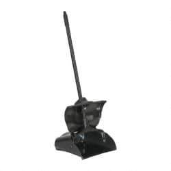 Rubbermaid - 11-1/4" Wide x 5" High Upright Dustpan - Plastic Body, 12-51/64" Handle, Black, with Wheels - USA Tool & Supply