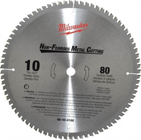 Milwaukee Tool - 10" Diam, 5/8" Arbor Hole Diam, 80 Tooth Wet & Dry Cut Saw Blade - Carbide-Tipped, General Purpose & Straight Action, Standard Round Arbor - USA Tool & Supply