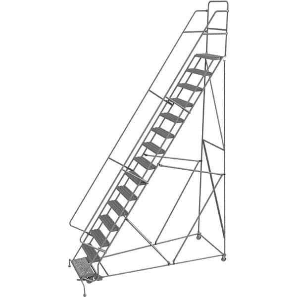 TRI-ARC - 186" 15 Step Rolling Platform Ladder - 450 Lb Capacity, 150" Platform Height, 40" Base Width x 110" Depth, Serrated Tread - USA Tool & Supply