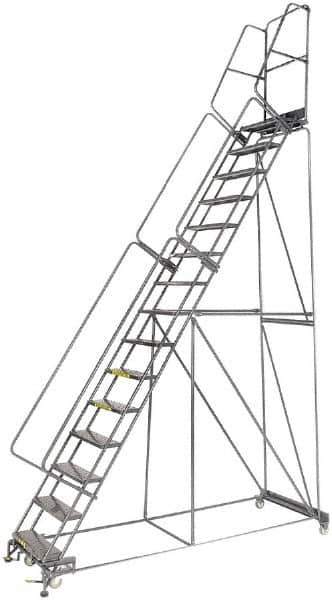 Ballymore - 192" 15 Step Ladder - Lock Step Rolling Safety Ladder, 450 Lb Capacity, 150" Platform Height, 40" Base Width x 106" Depth, Abrasive Mat Tread - USA Tool & Supply