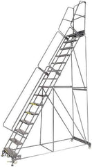 Ballymore - 192" 15 Step Ladder - Lock Step Rolling Safety Ladder, 450 Lb Capacity, 150" Platform Height, 40" Base Width x 106" Depth, Expanded Metal Tread - USA Tool & Supply