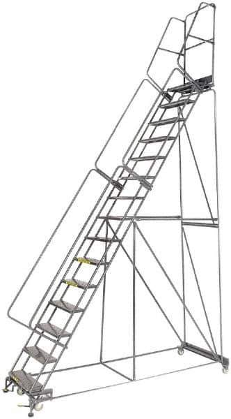 Ballymore - 192" 15 Step Ladder - Lock Step Rolling Safety Ladder, 450 Lb Capacity, 150" Platform Height, 40" Base Width x 106" Base Depth, Grip Strut - USA Tool & Supply