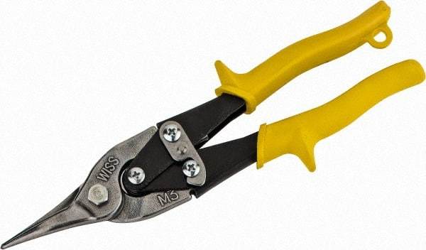 Wiss - 1-3/8" Length of Cut, Straight Pattern Aviation Snip - 9-3/4" OAL, Nonslip Textured Grip Handle, 18 AWG Steel Capacity - USA Tool & Supply