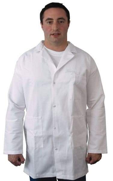 PRO-SAFE - Size M White Lab Coat - Polyester and Cotton, Snap Front, Open Wrists, (2 Pass Through Pockets and Front Chest and Hip Pocket) - USA Tool & Supply