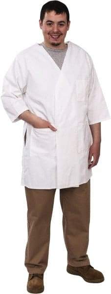 PRO-SAFE - Size XL White Smock with 5 Pockets - Polyester and Cotton, Buttonless and Ties In Back - USA Tool & Supply