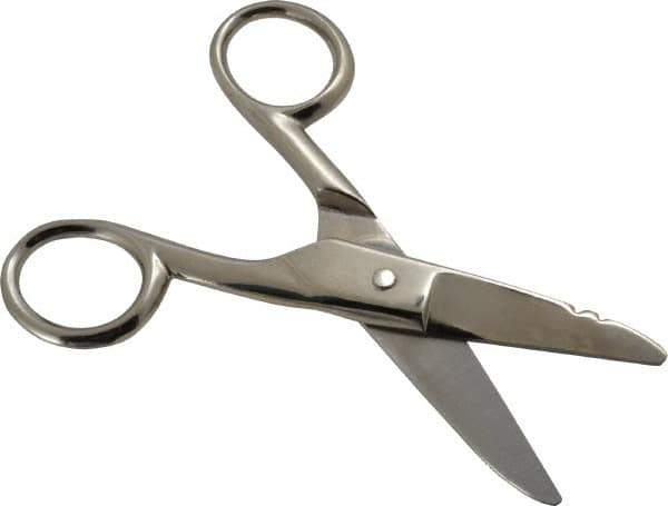 Wiss - 1-7/8" LOC, 5-1/4" OAL Nickel Plated Standard Scissors - Serrated, Plastic Handle, For Electrical - USA Tool & Supply