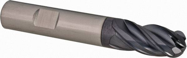 SGS - 9/16" Diam, 1-1/8" LOC, 4 Flute Solid Carbide Ball End Mill - USA Tool & Supply