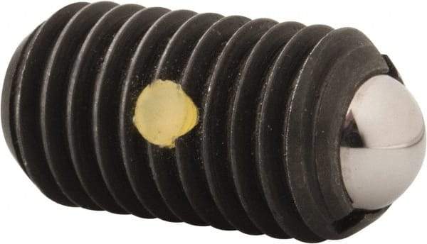 Gibraltar - M12x1.75, 8mm Ball Diam, 22mm Body Length, 2.5mm Max Ball Reach, Threaded Ball Plunger - Steel Body, Steel Ball, 6.75 Lb Initial End Force, 12.36 Lb Final End Force, Locking Element - USA Tool & Supply