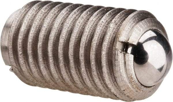 Gibraltar - M12x1.75, 8mm Ball Diam, 22mm Body Length, 2.5mm Max Ball Reach, Threaded Ball Plunger - Stainless Steel Body, Stainless Steel Ball, 2.25 Lb Initial End Force, 4.5 Lb Final End Force, Locking Element - USA Tool & Supply