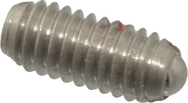 Gibraltar - M4x0.7, 2.5mm Ball Diam, 9mm Body Length, 0.8mm Max Ball Reach, Threaded Ball Plunger - Stainless Steel Body, Stainless Steel Ball, 0.9 Lb Initial End Force, 2.25 Lb Final End Force, Locking Element - USA Tool & Supply