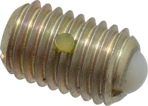 Gibraltar - 5/8-11, 0.375" Ball Diam, 0.984" Body Length, 0.096" Max Ball Reach, Threaded Ball Plunger - Steel Body, Nylon Ball, 7 Lb Initial End Force, 50 Lb Final End Force, Locking Element - USA Tool & Supply
