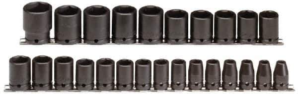 Proto - 25 Piece 1/2" Drive Impact Socket Set - 6 Points, 8mm to 36mm Range, Metric Measurement Standard - USA Tool & Supply