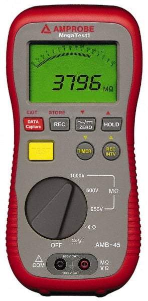 Amprobe - Digital LCD Display, 4,000 Megohm Electrical Insulation Resistance Tester & Megohmmeter - 1,000 VDC Max Test Voltage, Powered by 1.5V AA Battery - USA Tool & Supply