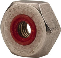 APM HEXSEAL - #10-32 Thread, 3/8" Wide x 7/32" High, Brass Self Sealing Hex Jam Nut - Nickel Plated, Silicone O Ring, Right Hand, UNF Thread - USA Tool & Supply