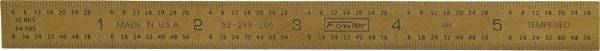 Fowler - 6" Long, 1/64, 1/32, 1/16, 1/8" Graduation, Flexible Steel Rule - 4R Graduation Style, 1/2" Wide, Yellow, Titanium Finish - USA Tool & Supply