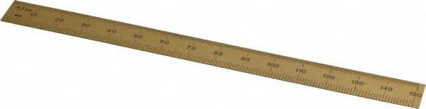 Fowler - 6" Long, 1/64, 1/32" and 0.5, 1mm Graduation, Flexible Steel Rule - English/Metric Graduation Style, 1/2" Wide, Yellow, Titanium Finish - USA Tool & Supply