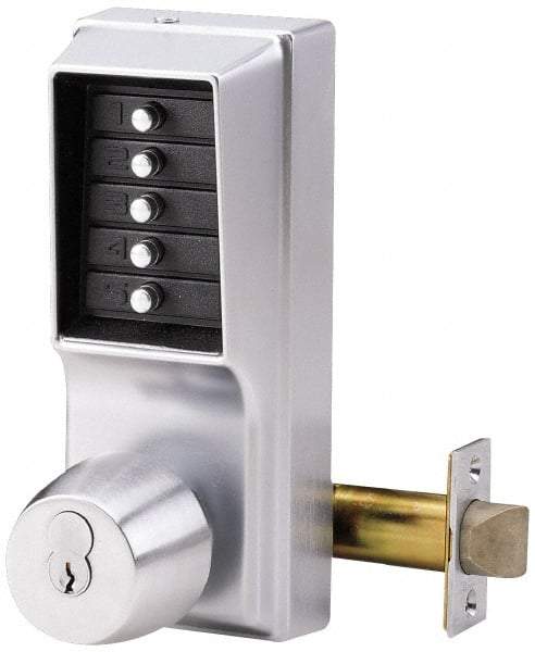 Kaba Access - 1-3/8 to 2-1/4" Door Thickness, Satin Chrome Pushbutton Knob Lockset - 2-3/4" Back Set - USA Tool & Supply