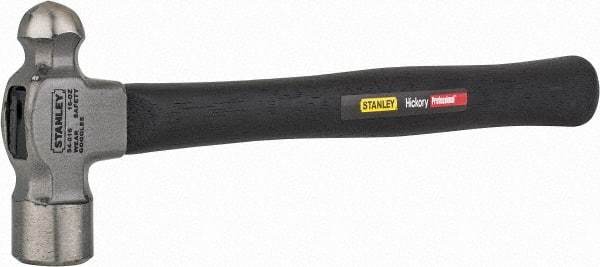 Stanley - 1 Lb Head High Carbon Steel Ball Pein Hammer - Hickory Handle, 14" OAL - USA Tool & Supply