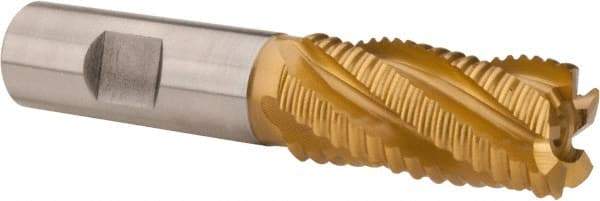 Hertel - 7/8" Diam, Coarse Pitch, 1-7/8" LOC, 5 Flute Cobalt Roughing Square End Mill - TiN Finish, 4-1/8" OAL, 3/4" Shank Diam, Single End, 30° Helix - USA Tool & Supply