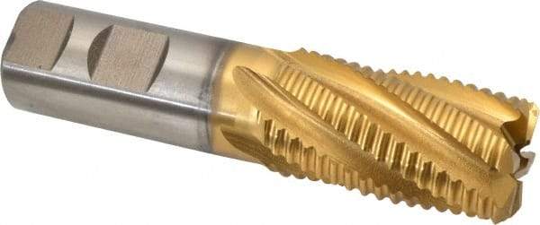 Hertel - 1-1/8" Diam, Coarse Pitch, 2" LOC, 6 Flute Cobalt Roughing Square End Mill - TiN Finish, 4-1/2" OAL, 1" Shank Diam, Single End, 30° Helix - USA Tool & Supply
