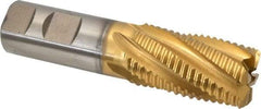 Hertel - 1-1/8" Diam, Coarse Pitch, 2" LOC, 6 Flute Cobalt Roughing Square End Mill - TiN Finish, 4-1/2" OAL, 1" Shank Diam, Single End, 30° Helix - USA Tool & Supply