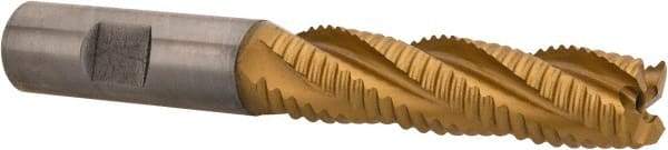 Hertel - 5/8" Diam, Coarse Pitch, 2-1/2" LOC, 4 Flute Cobalt Roughing Square End Mill - TiN Finish, 4-5/8" OAL, 5/8" Shank Diam, Single End, 30° Helix - USA Tool & Supply